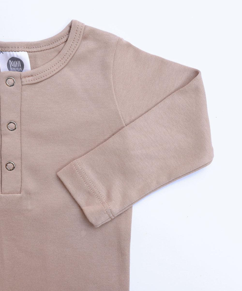 Camiseta Infantil de Inverno Manga Longa Unissex Botões MiniMalista | Liso Cinnamon - MiniMalista Baby - 0.3, b2b, black-friday, com-desconto-mm10, Frio, Kids, Menina, Menino, Neutro, tab-tam-camiseta-botao-frontal, Unissex -bebê-minimalista-estiloso