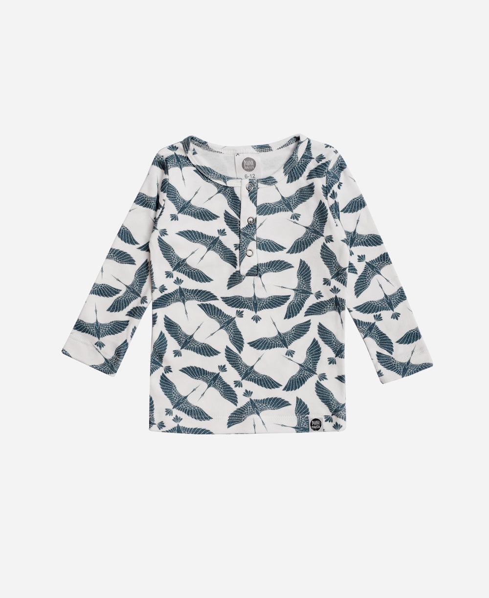 Camiseta Infantil de Inverno Manga Longa Unissex Botões | Blue Flock - MiniMalista Baby - 0.3, b2b, black-friday, com-desconto-mm10, Frio, Kids, Menino, Neutro, tab-tam-camiseta-botao-frontal, Unissex -bebê-minimalista-estiloso