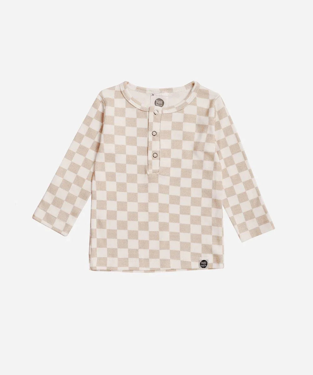 Camiseta Infantil de Inverno Manga Longa Unissex Botões | Racer Beige - MiniMalista Baby - 0.3, b2b, black-friday, com-desconto-mm10, Frio, Kids, Menina, Neutro, tab-tam-camiseta-botao-frontal, Unissex -bebê-minimalista-estiloso