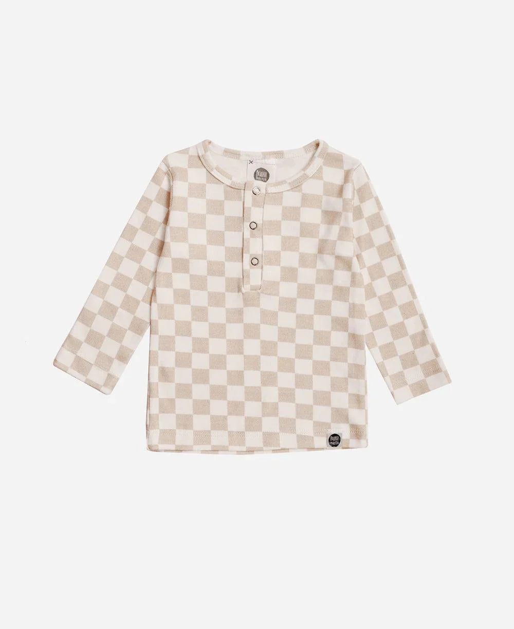 Camiseta Infantil de Inverno Manga Longa Unissex Botões | Racer Beige - MiniMalista Baby - 0.3, b2b, black-friday, com-desconto-mm10, Frio, Kids, Menina, Neutro, tab-tam-camiseta-botao-frontal, Unissex -bebê-minimalista-estiloso