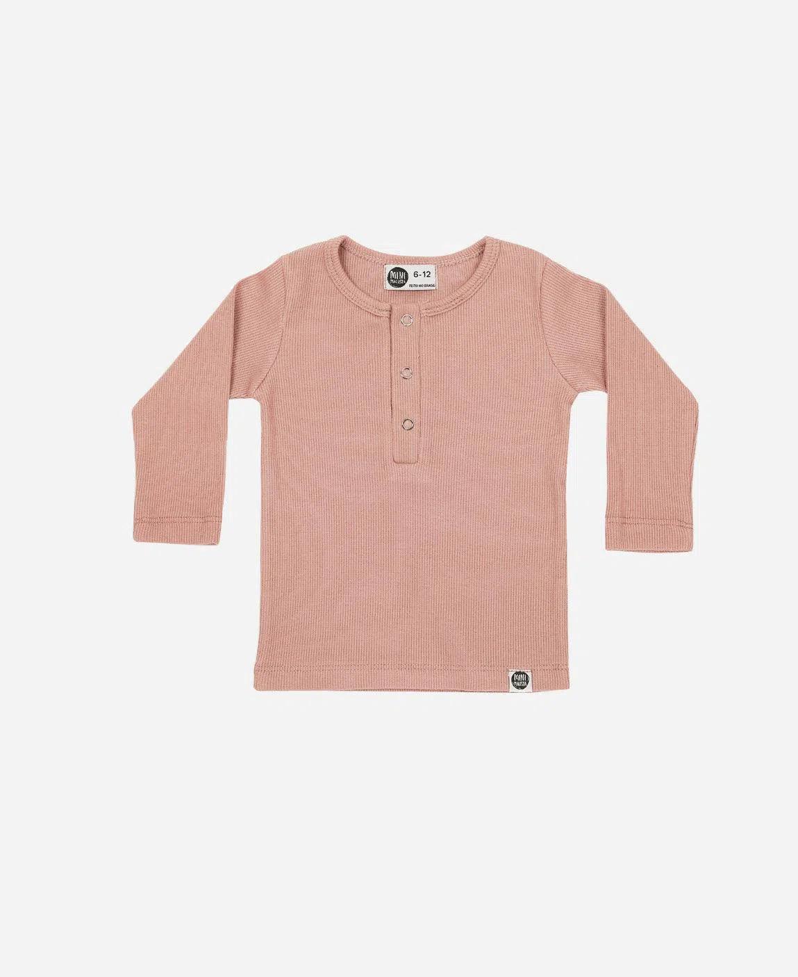 Camiseta Infantil Unissex Manga Longa Canelado Botões MiniMalista | Liso Mystic Rose - MiniMalista Baby - 0.3, 0.4, b2b, black-friday, com-desconto-mm10, Frio, Kids, Menina, tab-tam-camiseta-botao-frontal, tab-tam-camiseta-botão-frontal-manga-longa, Winter Sale 40% -bebê-minimalista-estiloso