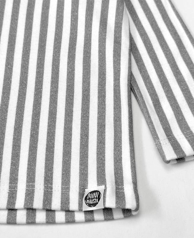 Camiseta Infantil de Inverno Manga Longa Unissex Raglan | Listras Retrô Cinza