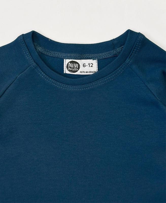Camiseta Infantil de Inverno Manga Longa Unissex Raglan | Liso Azul Sky
