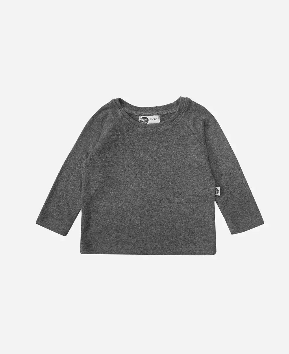 Camiseta Infantil de Inverno Manga Longa Unissex Raglan MiniMalista Liso | Mescla Escuro