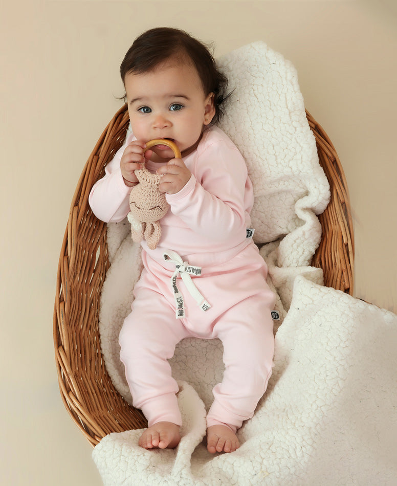 Conjunto Body Manga Longa e Calça Bebê | Liso Rose Quartzo