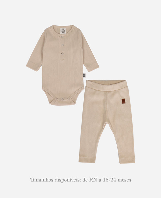 Conjunto Body e Calça Canelada Bebê | Liso Beige