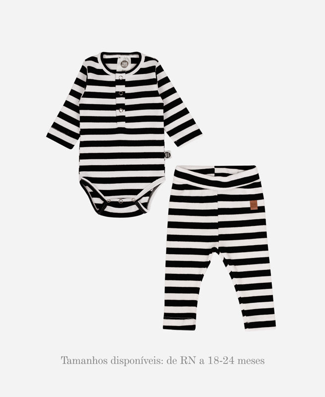 Conjunto Body e Calça Canelada Bebê | Listras Preto e Branco