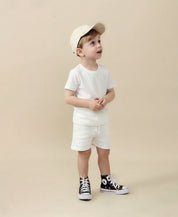 Conjunto Camiseta e Bermuda Infantil Menino | Liso Branco Off