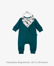 Conjunto Bebê Macacão + Babador | Pine Cones e Deep Green