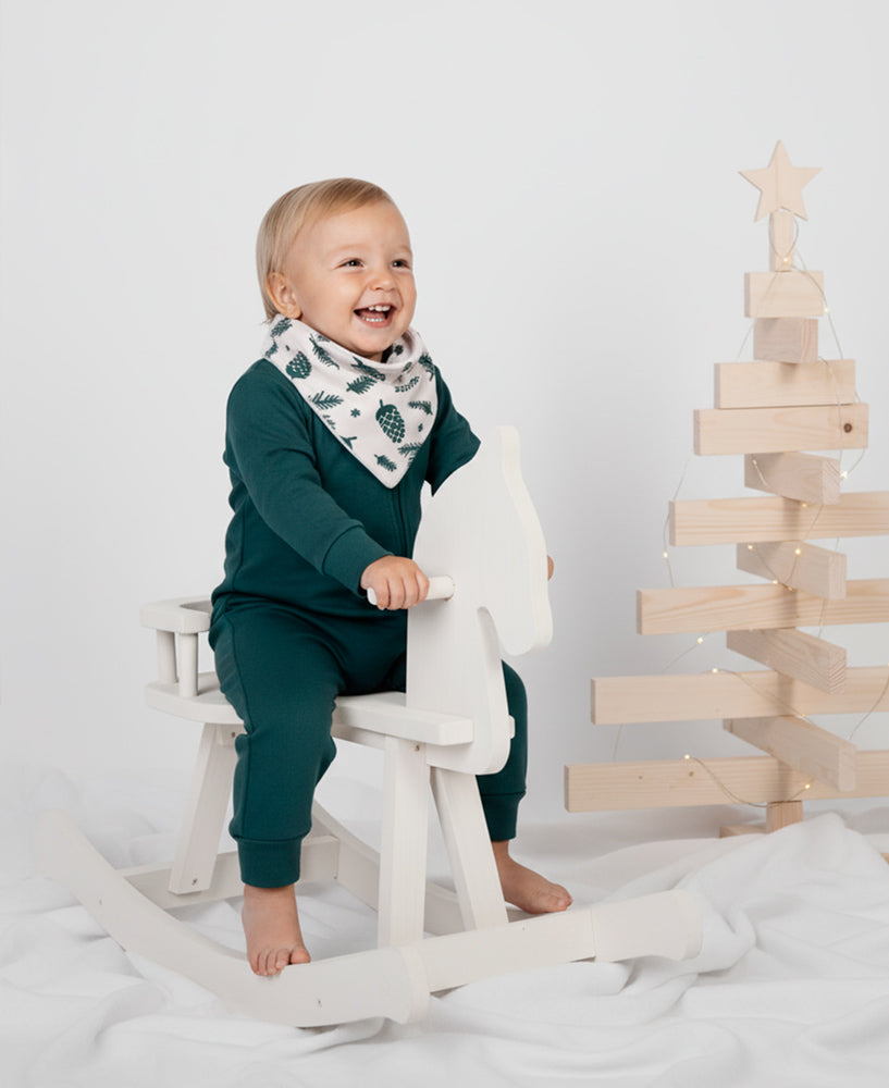 Conjunto Bebê Macacão + Babador | Pine Cones e Deep Green