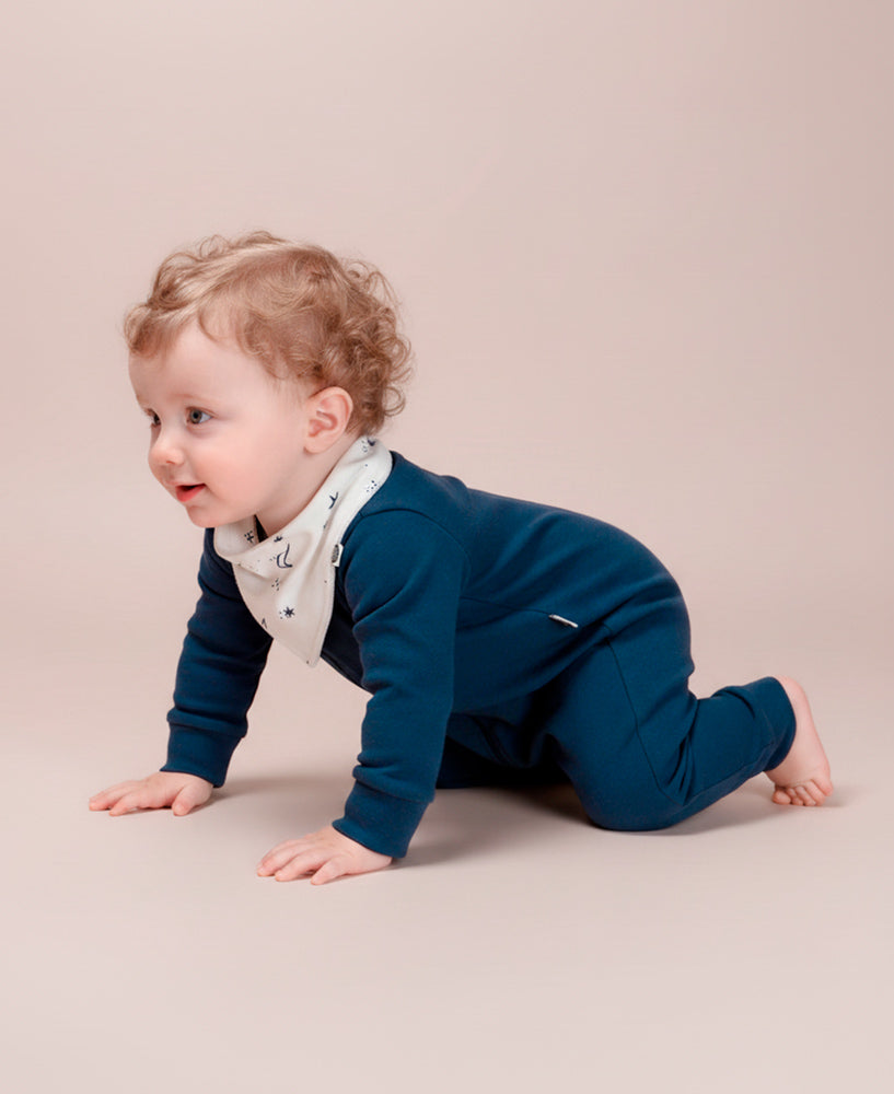 Conjunto Bebê Macacão + Babador | Azul Sky e Midnight