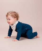 Conjunto Bebê Macacão + Babador | Azul Sky e Midnight