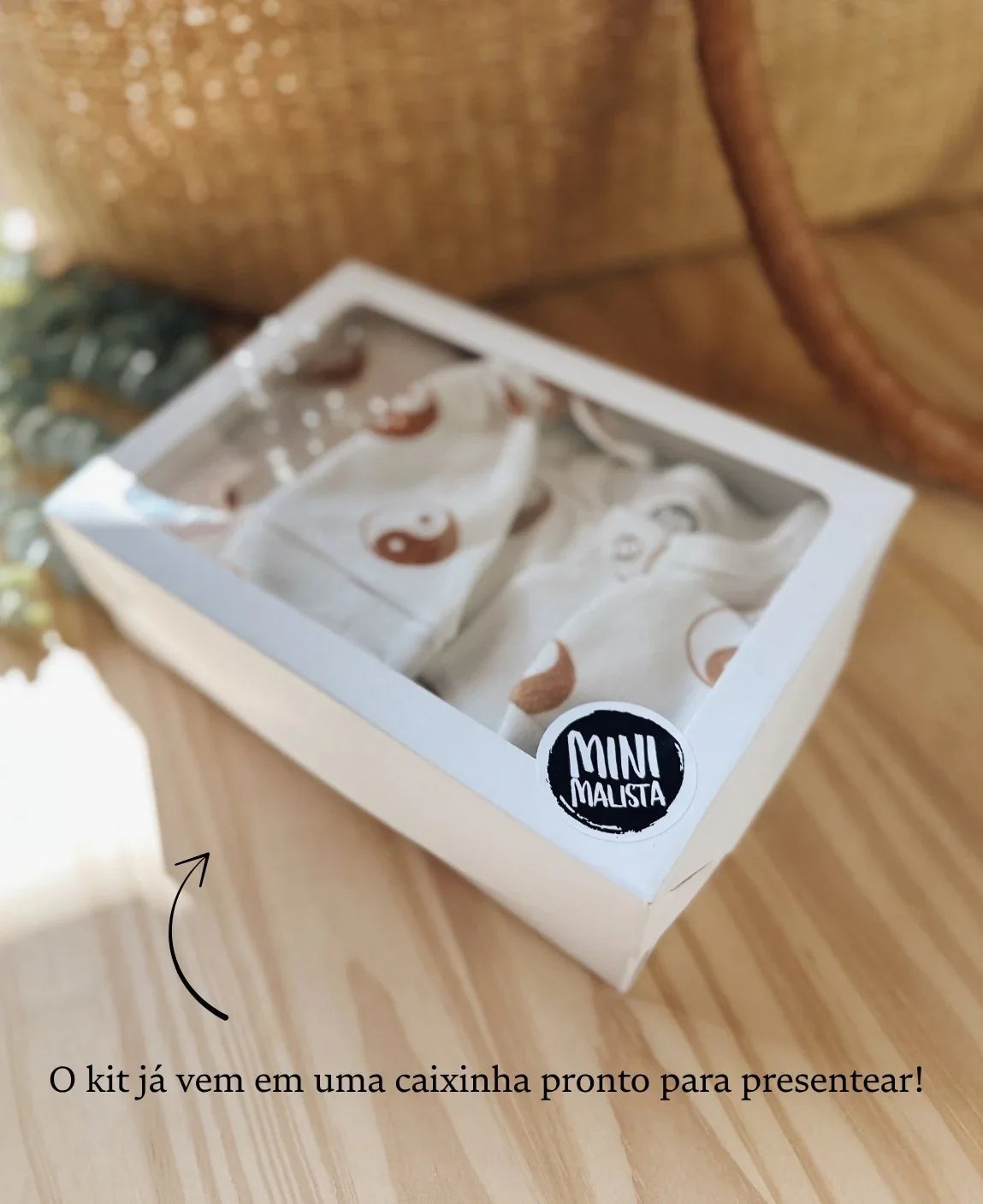 Kit Presente Saída de Maternidade Bebê 4 peças | Yin Yang - Com Caixa Presente
