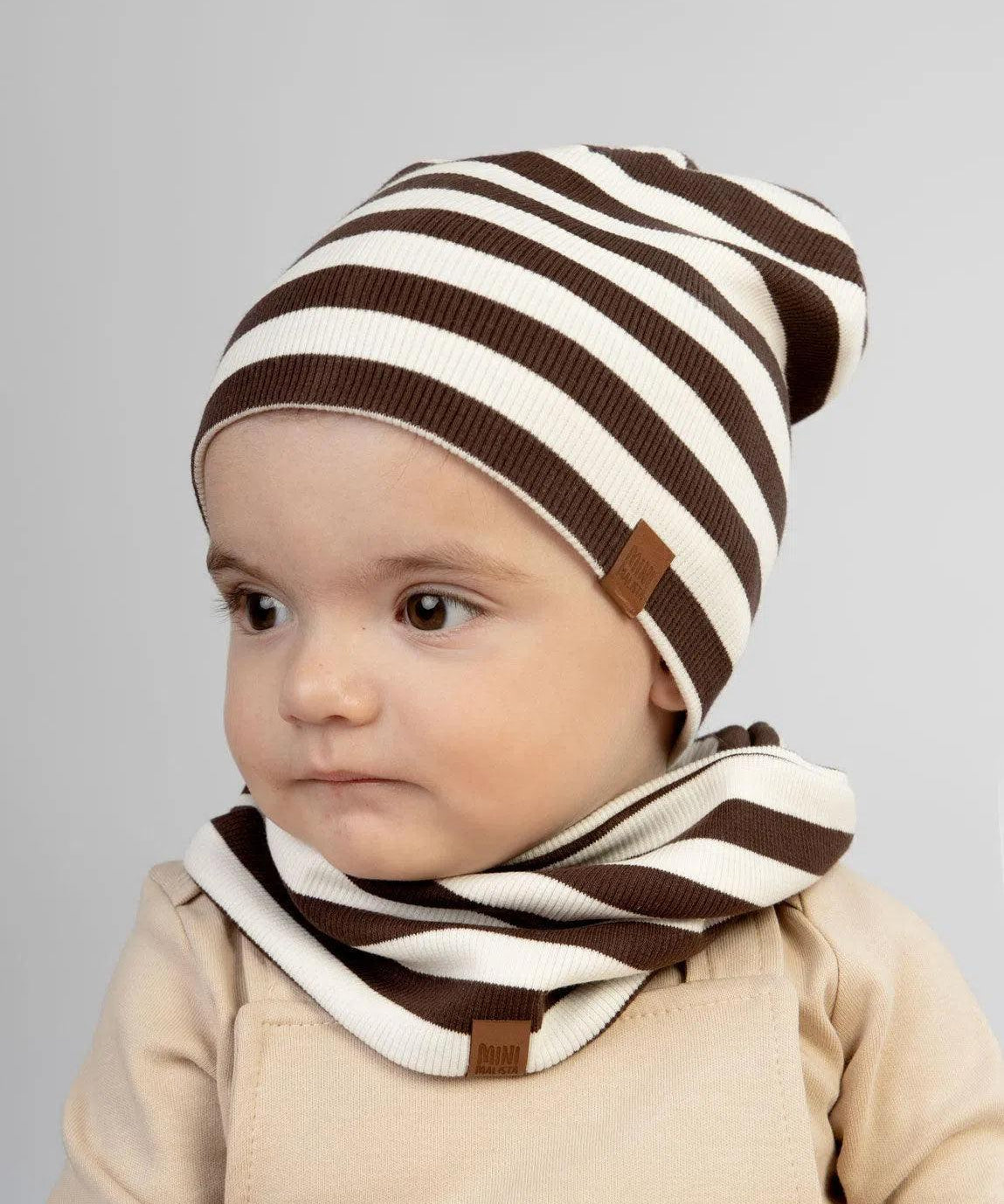 Gorro Infantil Canelado Unissex Listras Marrom e Branco Off - MiniMalista Baby - 0.3, 0.35, b2b, black-friday, com-desconto-mm10, Frio, Menino, Neutro, Unissex, Winter Sale 30% -bebê-minimalista-estiloso