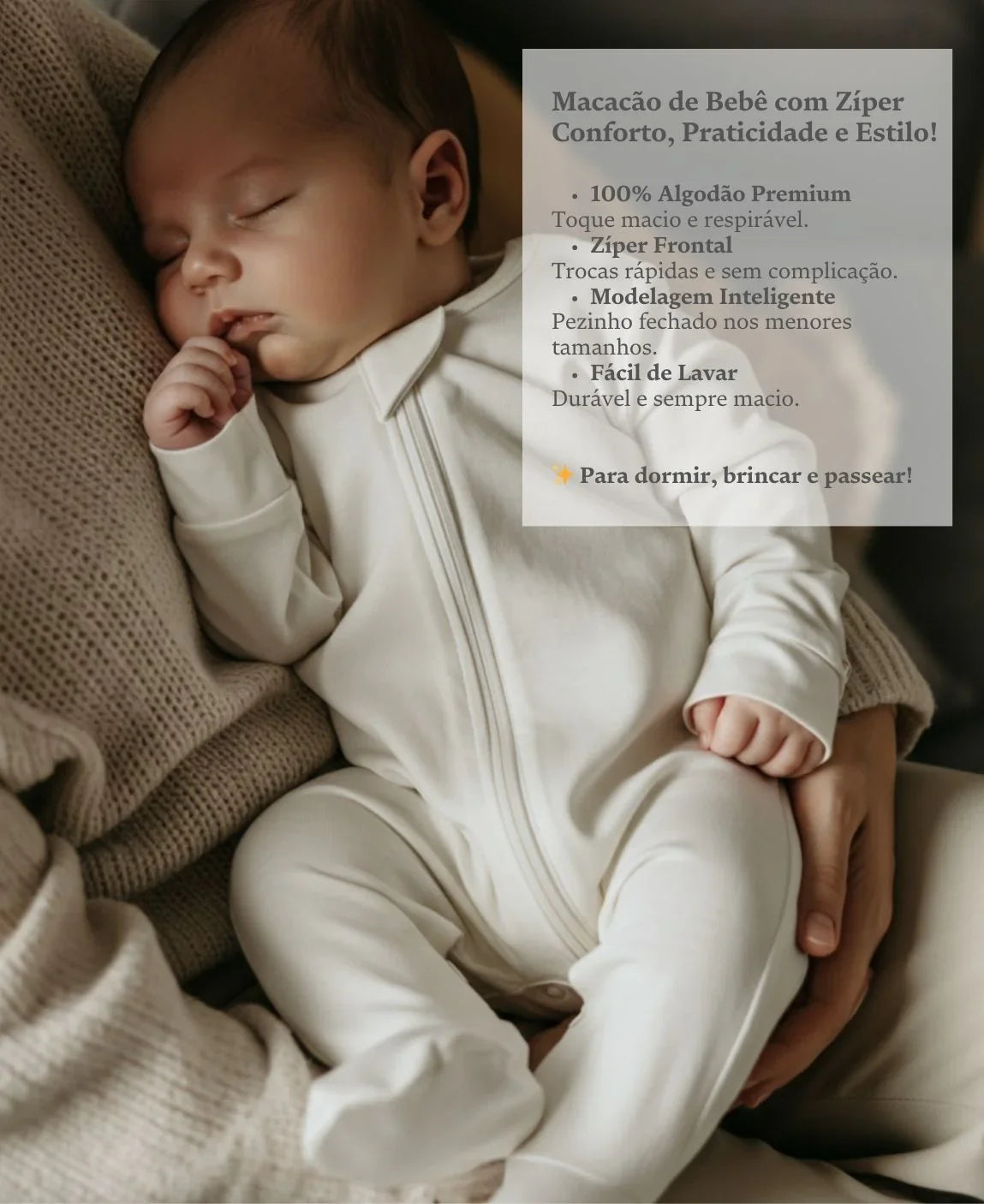 Macacão de Bebê Ziper com opção de Pezinho | Liso Branco Off