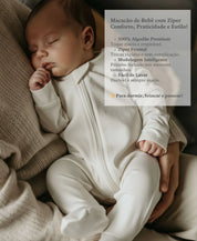 Macacão de Bebê Ziper com opção de Pezinho | Liso Branco Off
