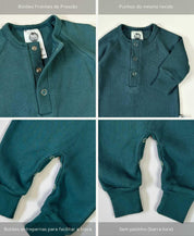 Macacão Bebê Canelado Botões Unissex | Liso Deep Green