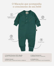 Macacão Bebê Canelado Botões Unissex | Liso Deep Green