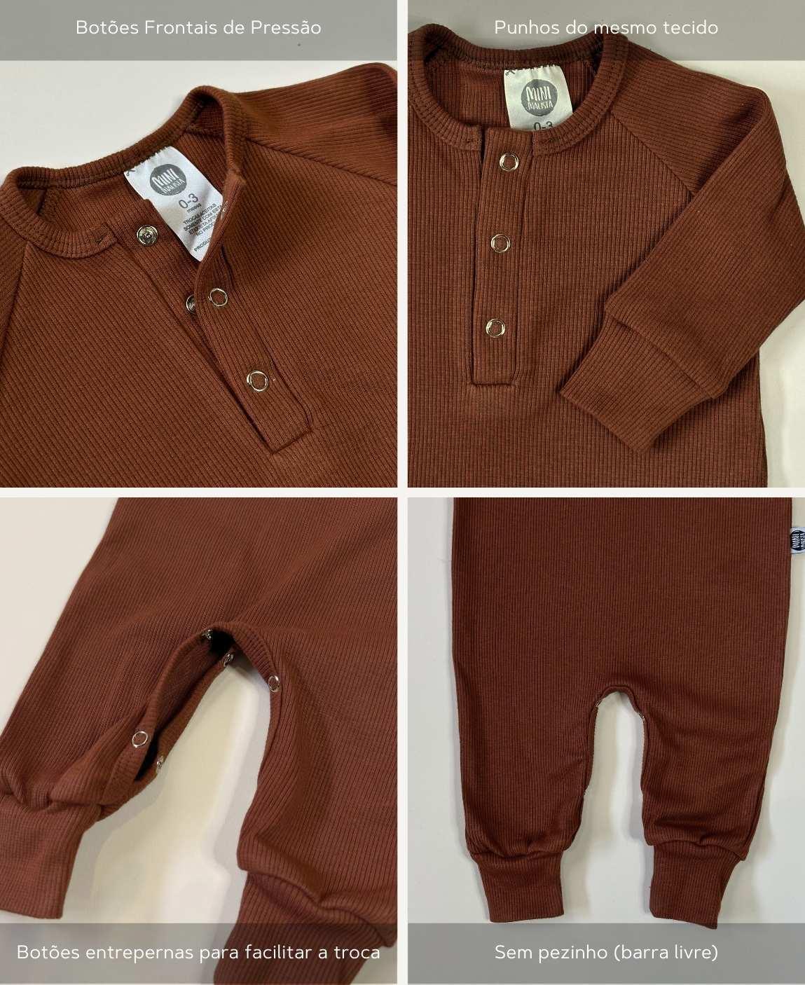 Macacão Bebê Canelado Botões Unissex | Liso Oak
