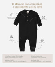 Macacão Bebê Canelado Botões Unissex | Liso Preto