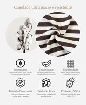 Macacão Bebê Canelado Botões Unissex | Listras Marrom e Branco Off