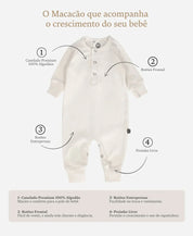 Macacão Bebê Canelado Botões Unissex | Liso Branco Off