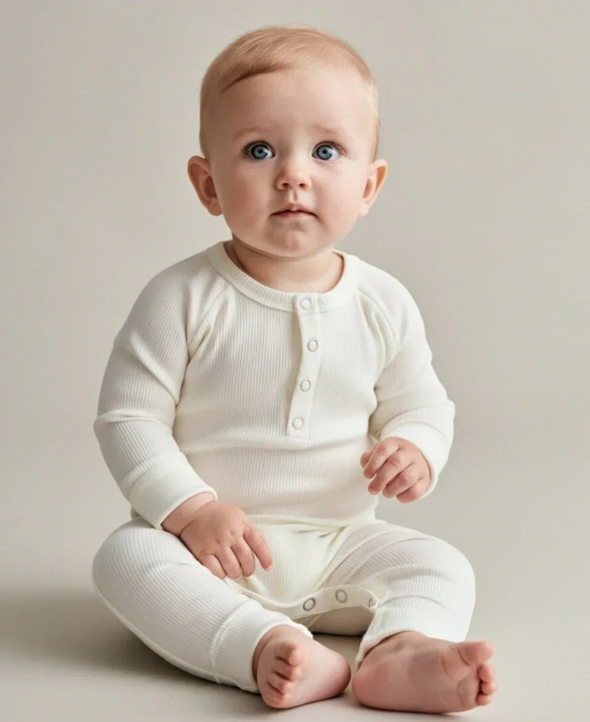 Macacão Bebê Canelado Botões Unissex | Liso Branco Off
