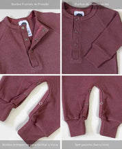 Macacão Bebê Canelado Botões Unissex | Liso Dark Rose