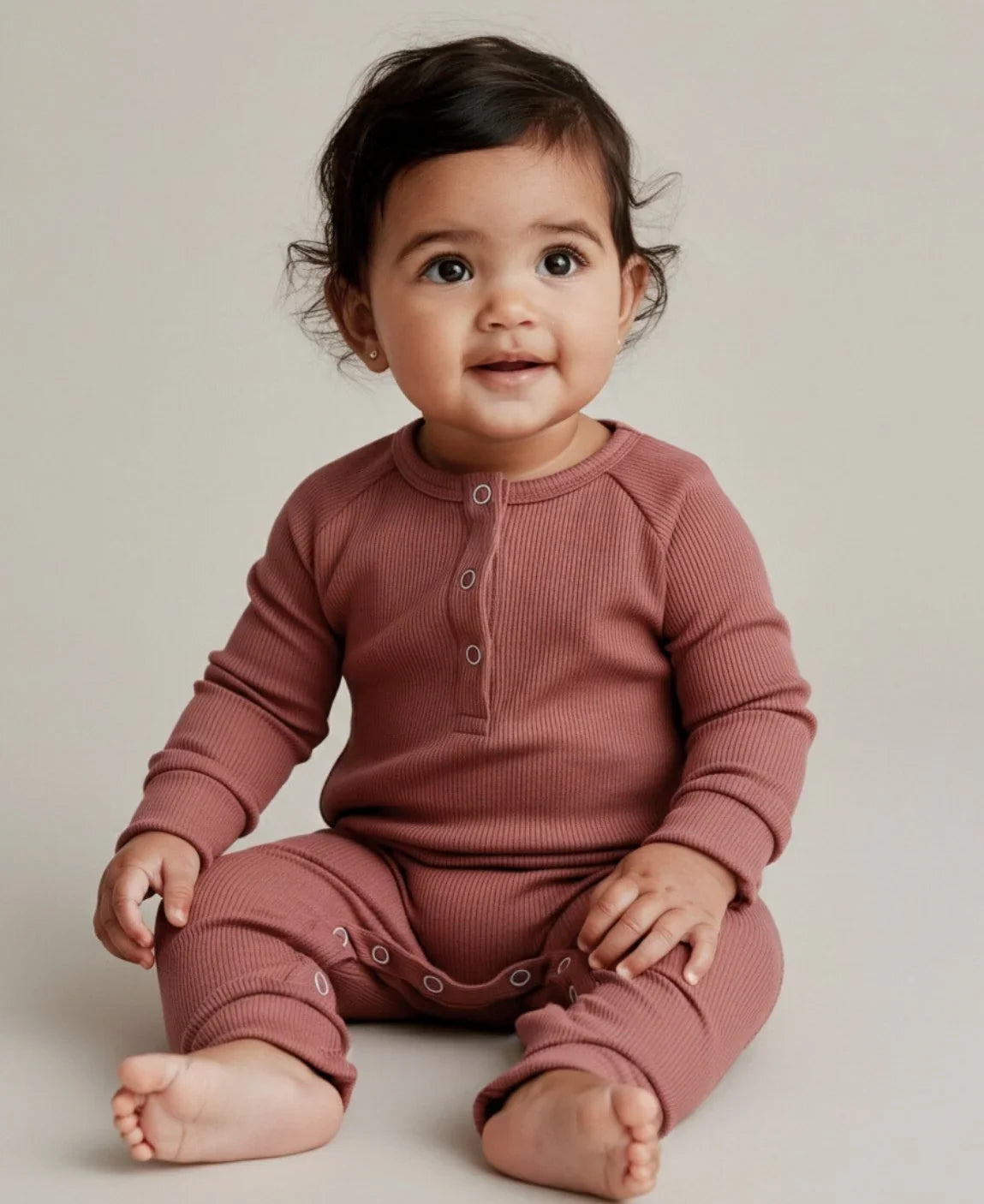 Macacão Bebê Canelado Botões Unissex | Liso Dark Rose