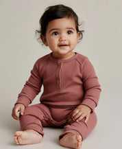 Macacão Bebê Canelado Botões Unissex | Liso Dark Rose