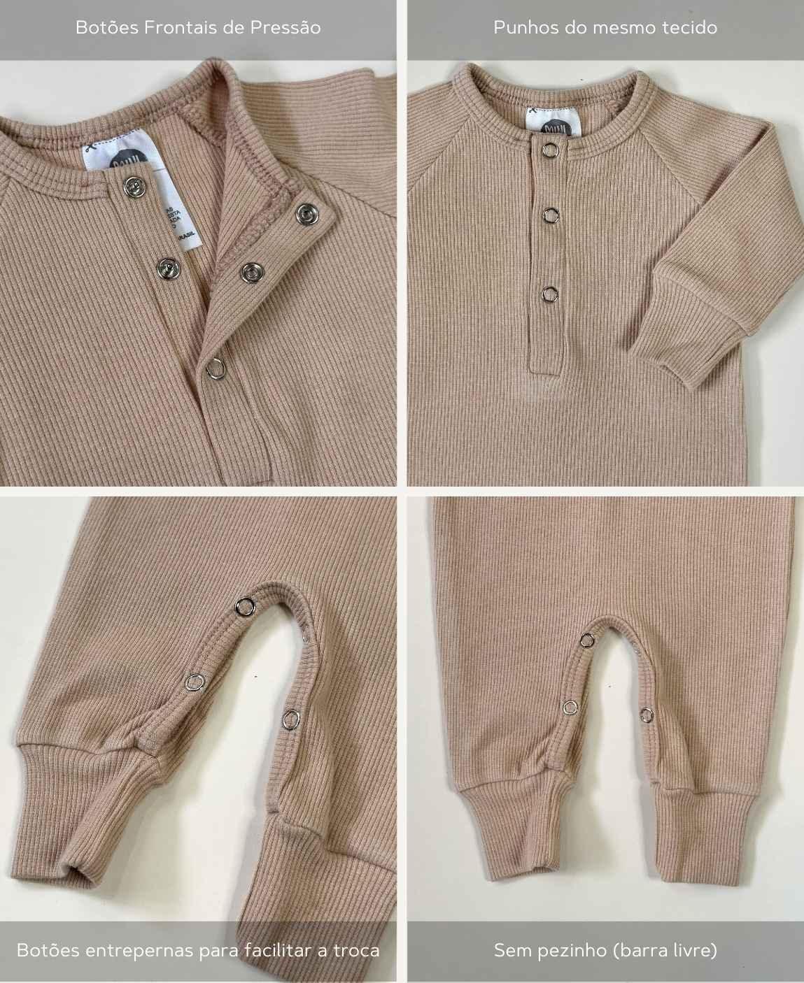 Macacão Bebê Canelado Botões Unissex | Liso Cinnamon