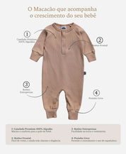 Macacão Bebê Canelado Botões Unissex | Liso Cinnamon