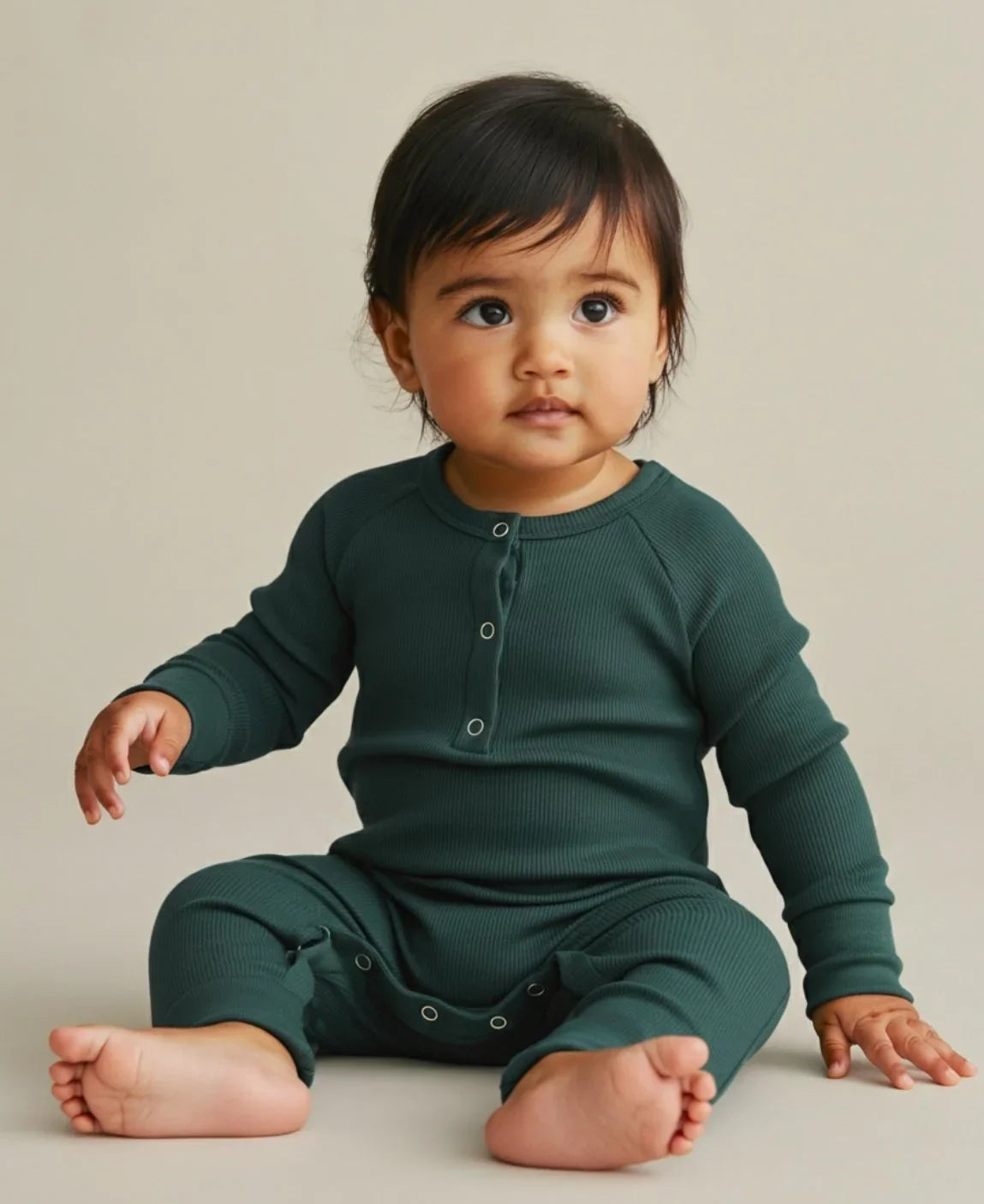 Macacão Bebê Canelado Botões Unissex | Liso Deep Green