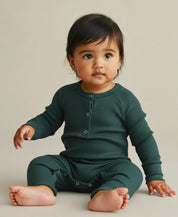 Macacão Bebê Canelado Botões Unissex | Liso Deep Green