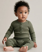 Macacão Bebê Canelado Botões Unissex | Liso Jungle Green