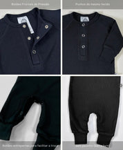 Macacão Bebê Canelado Botões Unissex | Liso Preto