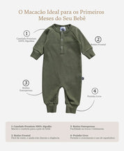 Macacão Bebê Canelado Botões Unissex | Liso Jungle Green