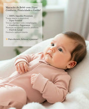 Macacão de Bebê Ziper com opção de Pezinho | Liso Mystic Rose