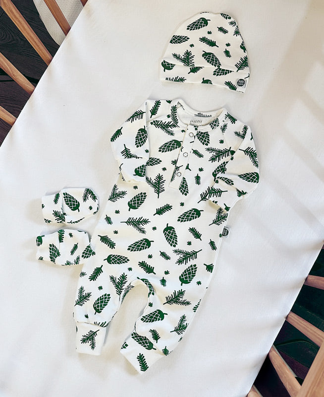 Macacão de Bebê Raglan Botões Unissex | Pine Cones