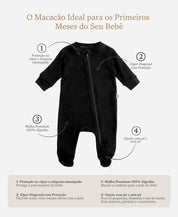 Macacão de Bebê Ziper com opção de Pezinho | Liso Preto