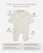 Macacão de Bebê Ziper com opção de Pezinho | Liso Branco Off