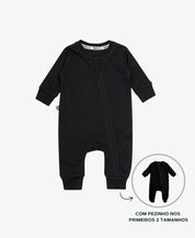 Macacão de Bebê Ziper com opção de Pezinho | Liso Preto