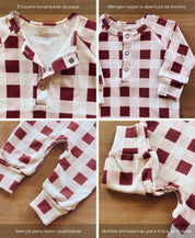 Macacão de Bebê Raglan Botões Unissex | Vichy Wine