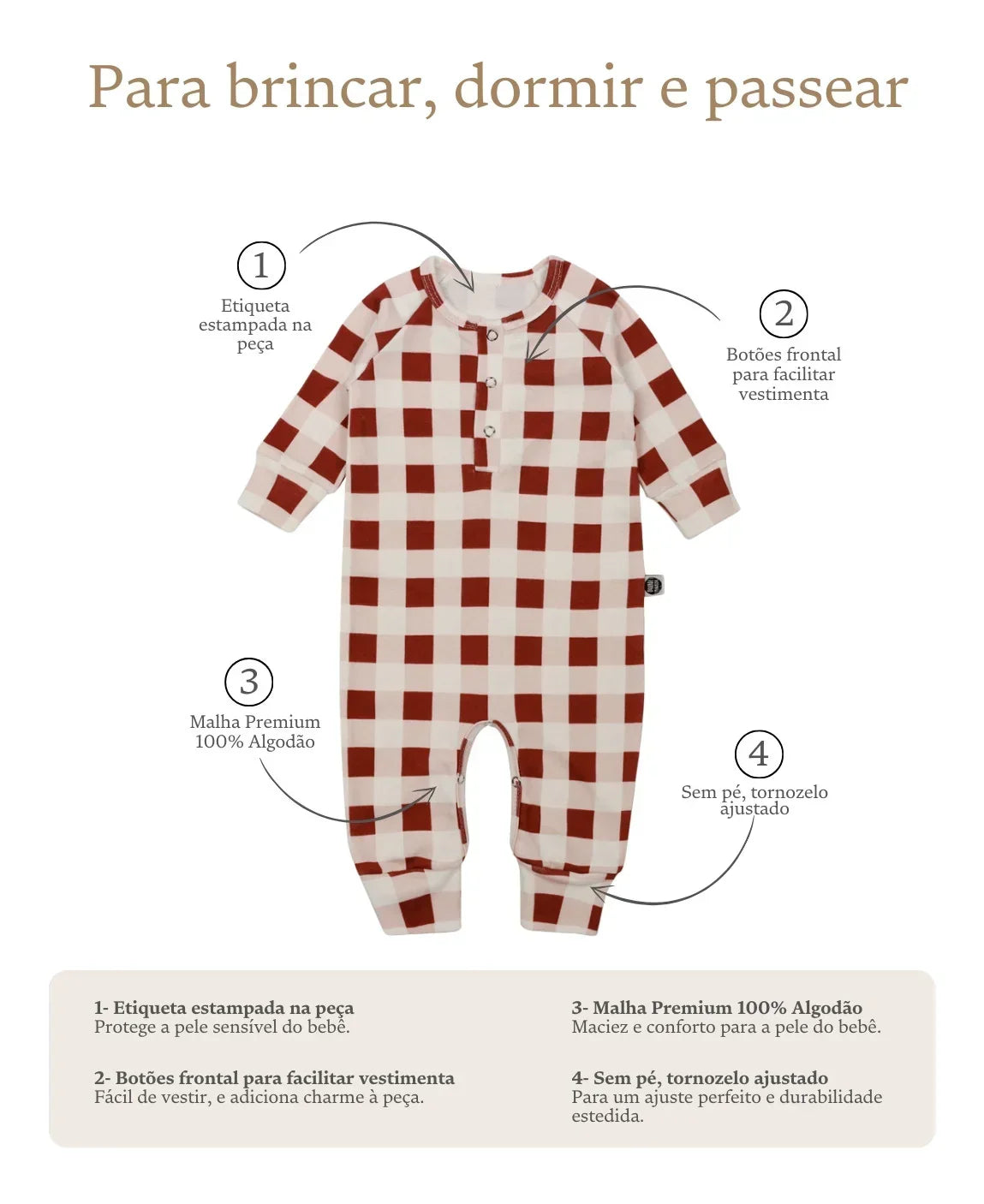 Macacão de Bebê Raglan Botões Unissex | Vichy Wine