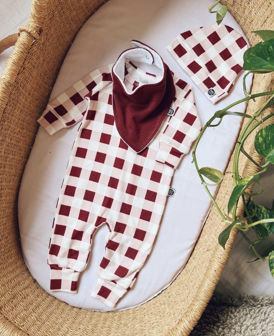 Macacão de Bebê Raglan Botões Unissex | Vichy Wine