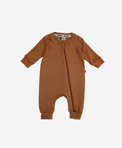 Macacão de Bebê Ziper com opção de Pezinho | Liso Caramelo