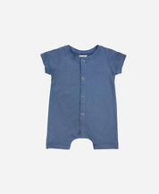 Macaquinho de Verão Unissex Botão Frontal Liso Azul - MiniMalista Baby - 0.3, b2b, Baby, black-friday, Calor, com-desconto-mm10, Menino, Verão -bebê-minimalista-estiloso