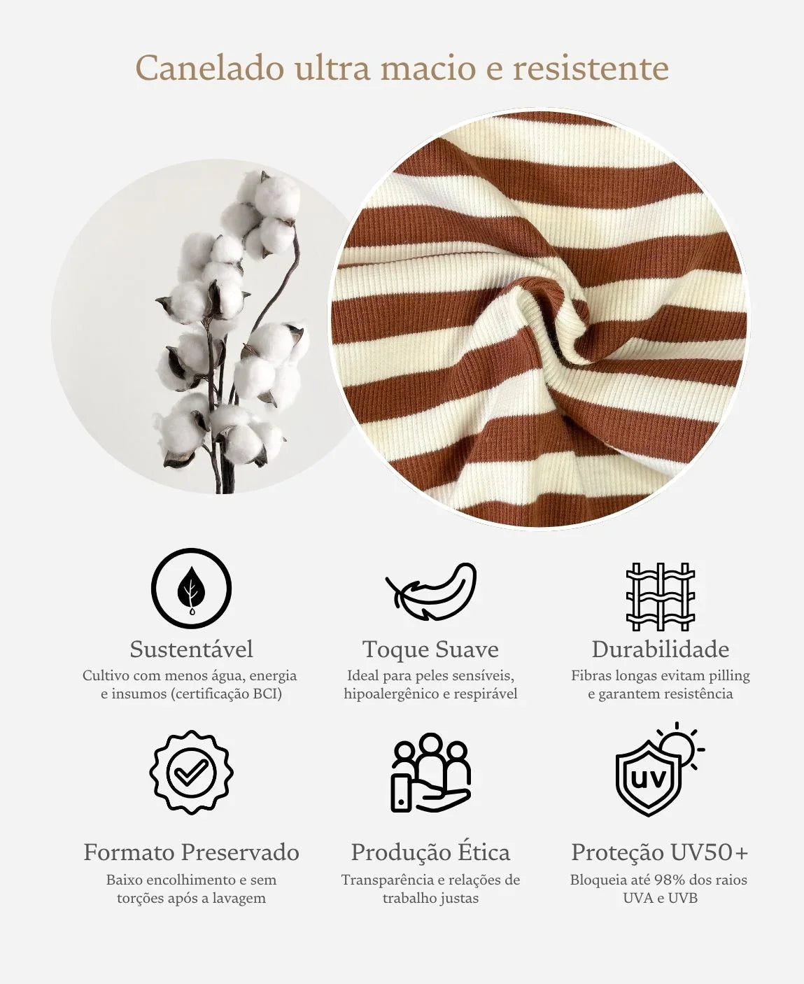 Macacão Bebê Canelado Botões Unissex | Listras Caramelo e Branco Off