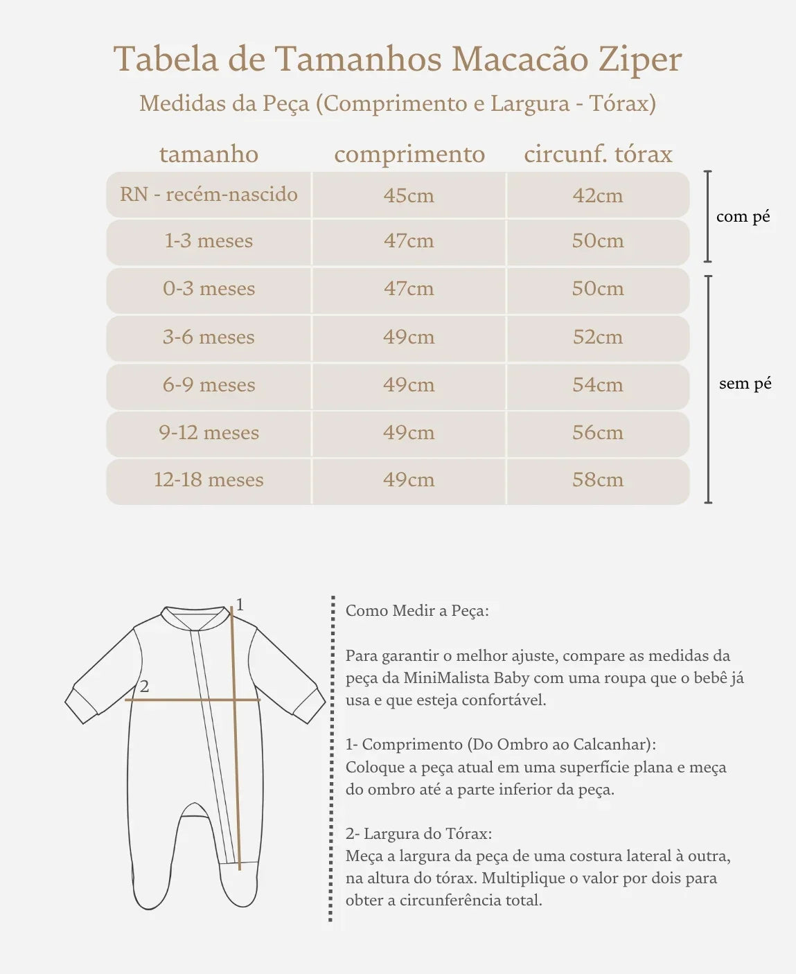 Macacão de Bebê Ziper com opção de Pezinho | Liso Oak