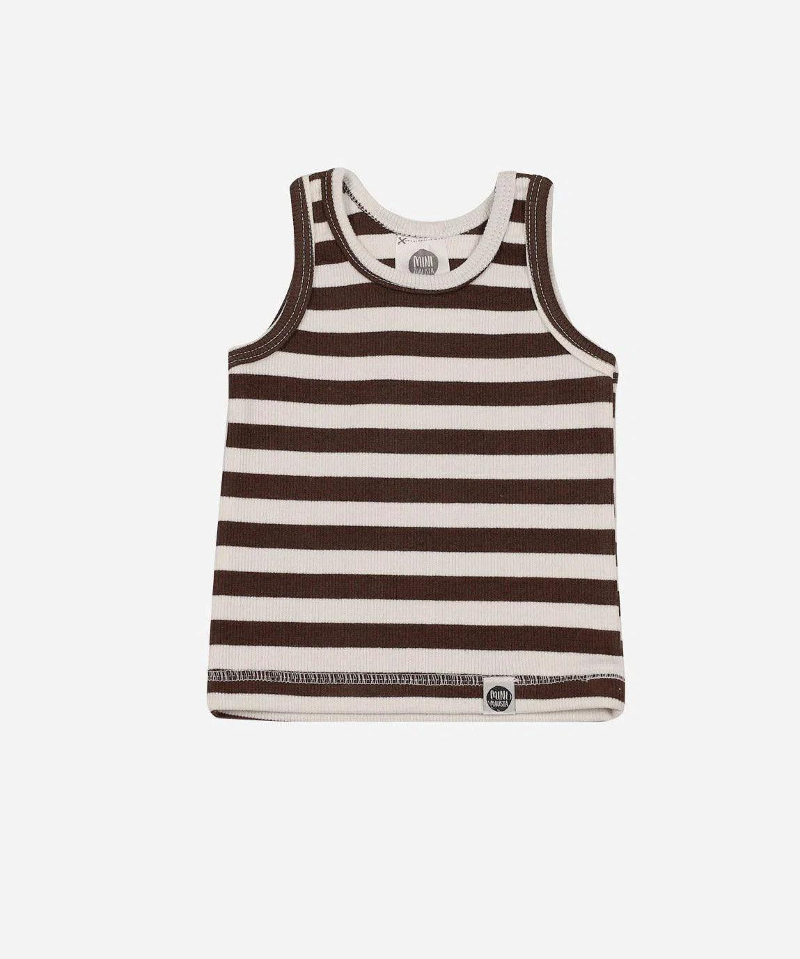 Regata Infantil Unissex Canelado Listras Marrom e Branco Off - MiniMalista Baby - 0.3, b2b, black-friday, Calor, com-desconto-mm10, Menino, Neutro, tab-tam-regata, Unissex, Verão -bebê-minimalista-estiloso
